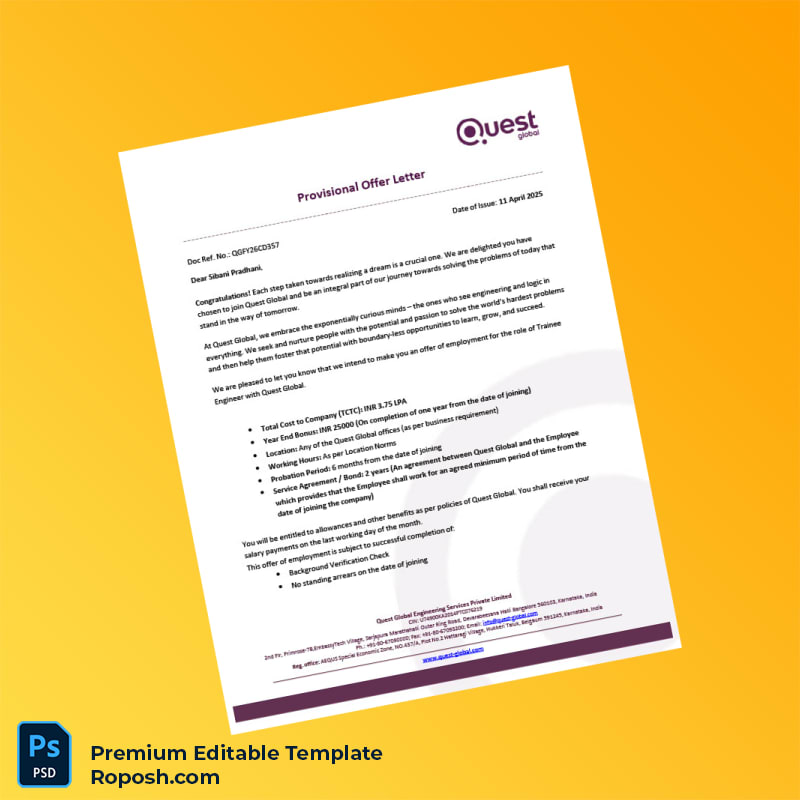 Customizable India Quest Global Employment Verification Letter Word & PDF Template 5 page Customizable India Quest Global Employment Verification Letter Word & PDF Template 5 page