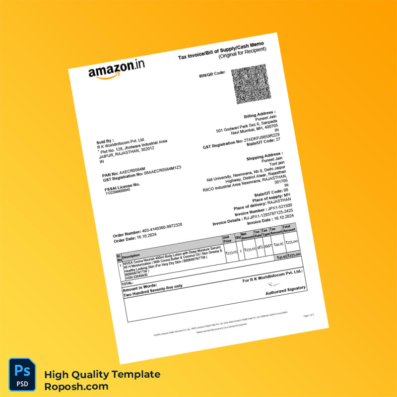 India R K WorldInfocom Pvt Ltd Tax Invoice Template in Word and PDF formats 2 page India R K WorldInfocom Pvt Ltd Tax Invoice Template in Word and PDF formats 2 page