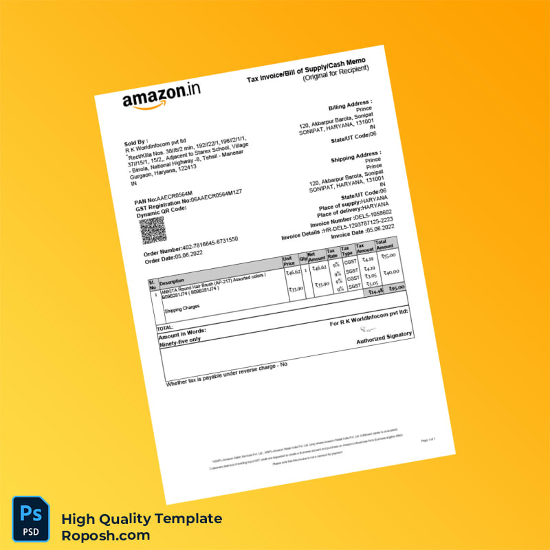 India R K WorldInfocom Pvt Ltd Tax Invoice Template in Word and PDF formats India R K WorldInfocom Pvt Ltd Tax Invoice Template in Word and PDF formats