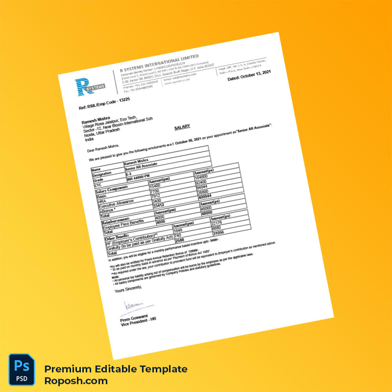 Customizable India R Systems International Limited Appointment Letter Word & PDF Template 5 page Customizable India R Systems International Limited Appointment Letter Word & PDF Template 5 page