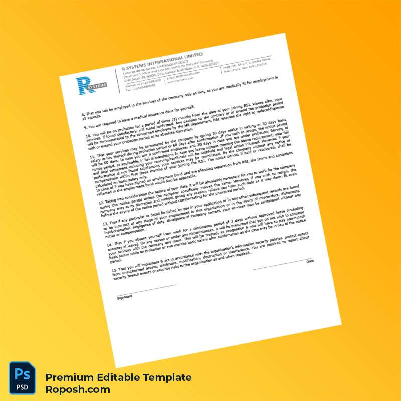 Customizable India R Systems International Limited Appointment Letter Word & PDF Template 5 page Customizable India R Systems International Limited Appointment Letter Word & PDF Template 5 page