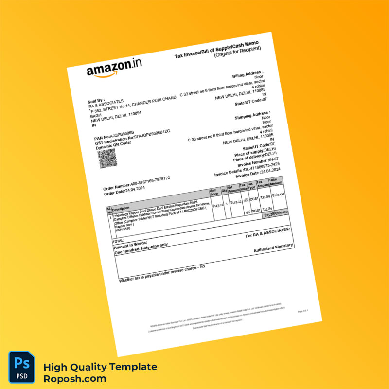 India RA Associates Invoice Template in Word and PDF formats India RA Associates Invoice Template in Word and PDF formats