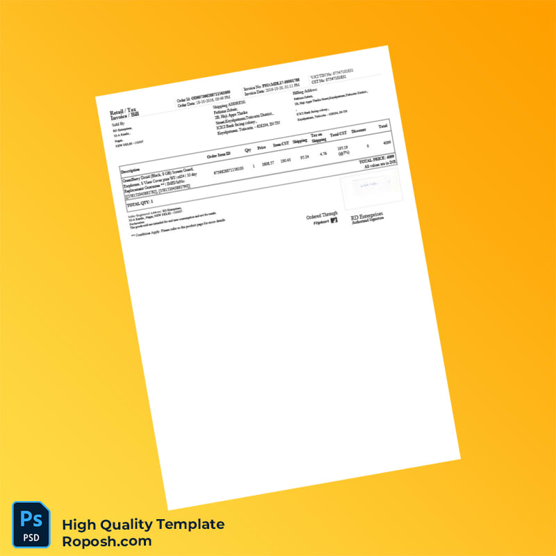 India RD Enterprises Invoice Template in Word and PDF formats India RD Enterprises Invoice Template in Word and PDF formats