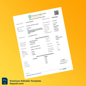Customizable India RTA Vehicle Registration Certificate Editable Word & PDF Template