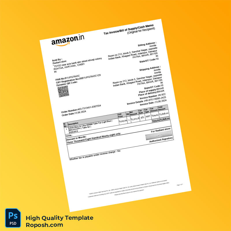 India Radiant Store Invoice Template in Word and PDF formats India Radiant Store Invoice Template in Word and PDF formats