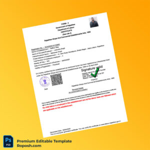 Customizable India Rajasthan Shops and Commercial Establishments Act Registration Certificate Editable Word & PDF Template Customizable India Rajasthan Shops and Commercial Establishments Act Registration Certificate Editable Word & PDF Template