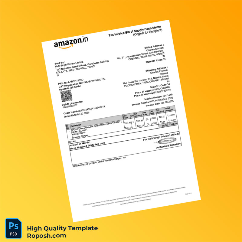 India Ralli Singh Private Limited Invoice Template in Word and PDF formats 2 page India Ralli Singh Private Limited Invoice Template in Word and PDF formats 2 page