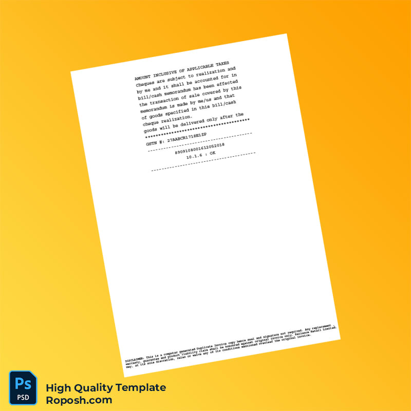 India Reliance Retail Limited Tax Invoice Template in Word and PDF formats 3 page India Reliance Retail Limited Tax Invoice Template in Word and PDF formats 3 page