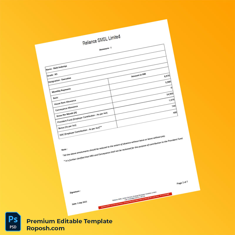 Customizable India Reliance SMSL Limited Salary Certificate Word & PDF Template 7 page Customizable India Reliance SMSL Limited Salary Certificate Word & PDF Template 7 page