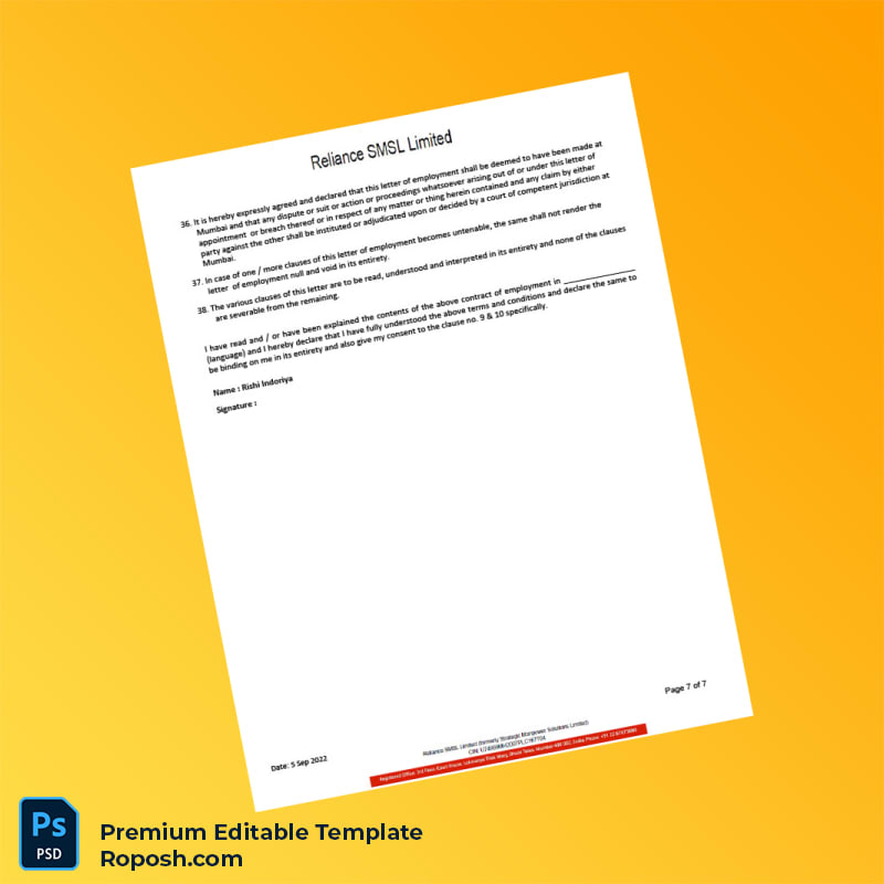 Customizable India Reliance SMSL Limited Salary Certificate Word & PDF Template 7 page Customizable India Reliance SMSL Limited Salary Certificate Word & PDF Template 7 page