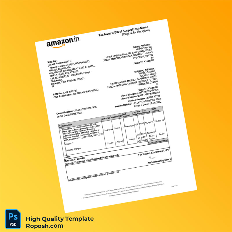 India Rocket Commerce LLP Invoice Template in Word and PDF formats India Rocket Commerce LLP Invoice Template in Word and PDF formats