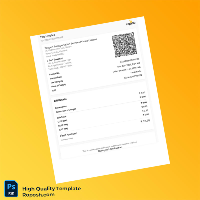 India Roppen Transportation Services Private Limited Invoice Template in Word and PDF formats 3 page India Roppen Transportation Services Private Limited Invoice Template in Word and PDF formats 3 page