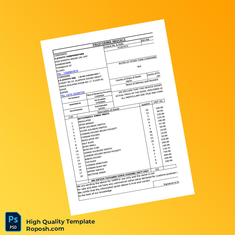 India S Cube Exports Proforma Invoice Template in Word and PDF formats 6 page India S Cube Exports Proforma Invoice Template in Word and PDF formats 6 page