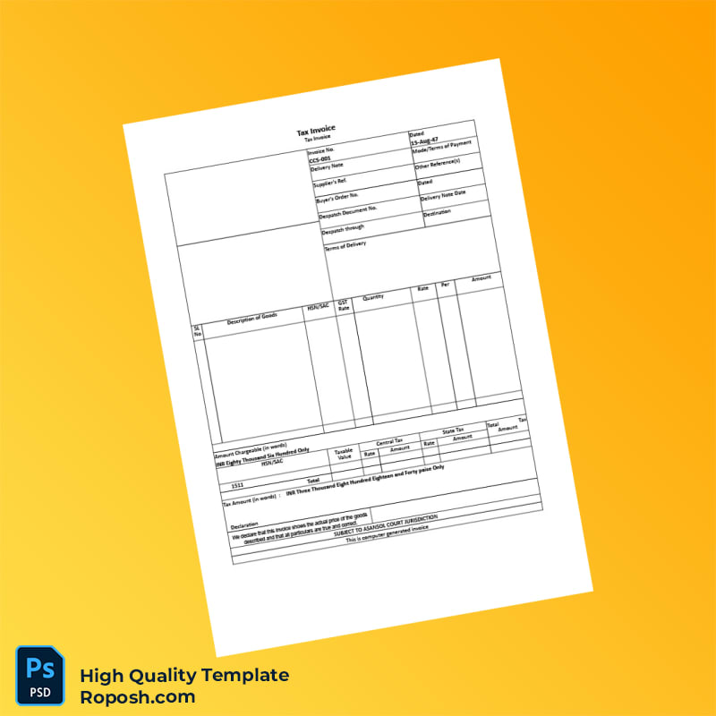 India SABBIR FURNITURE Sale Invoice Template in Word and PDF formats 2 page India SABBIR FURNITURE Sale Invoice Template in Word and PDF formats 2 page