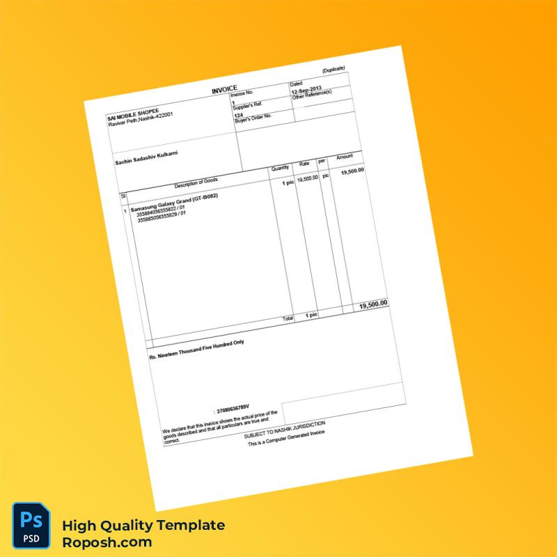 India SAI Mobile Shopee Invoice Template in Word and PDF formats 2 page India SAI Mobile Shopee Invoice Template in Word and PDF formats 2 page