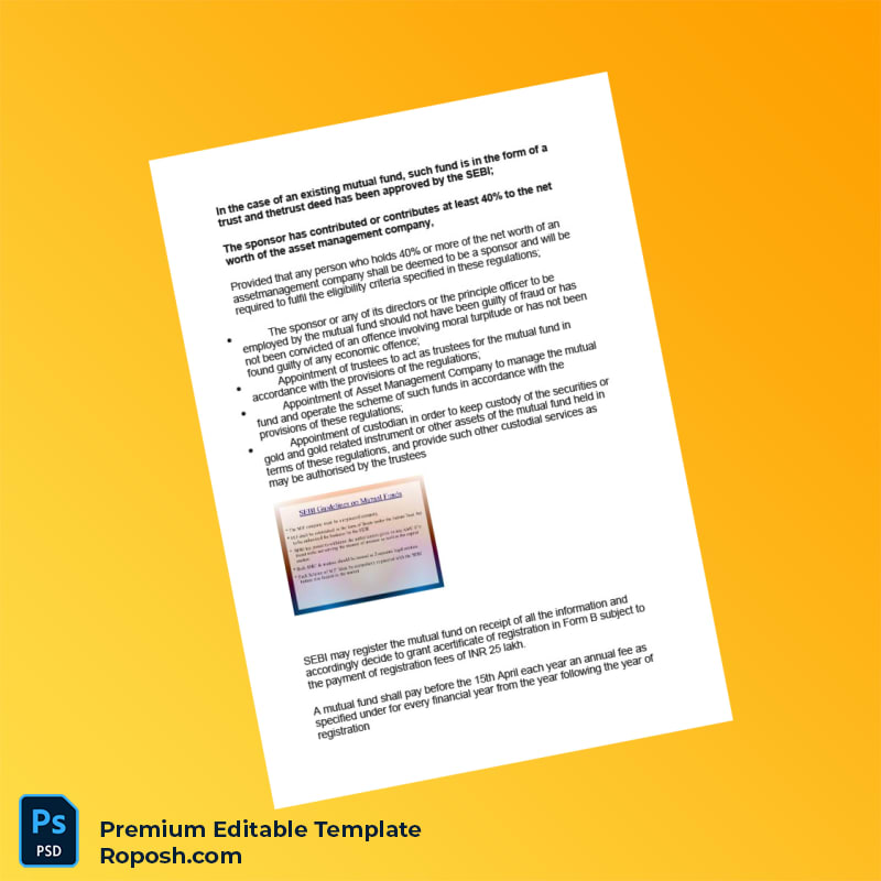 Customizable India SEBI Mutual Fund Registration Certificate Editable Word & PDF Template 4 page Customizable India SEBI Mutual Fund Registration Certificate Editable Word & PDF Template 4 page