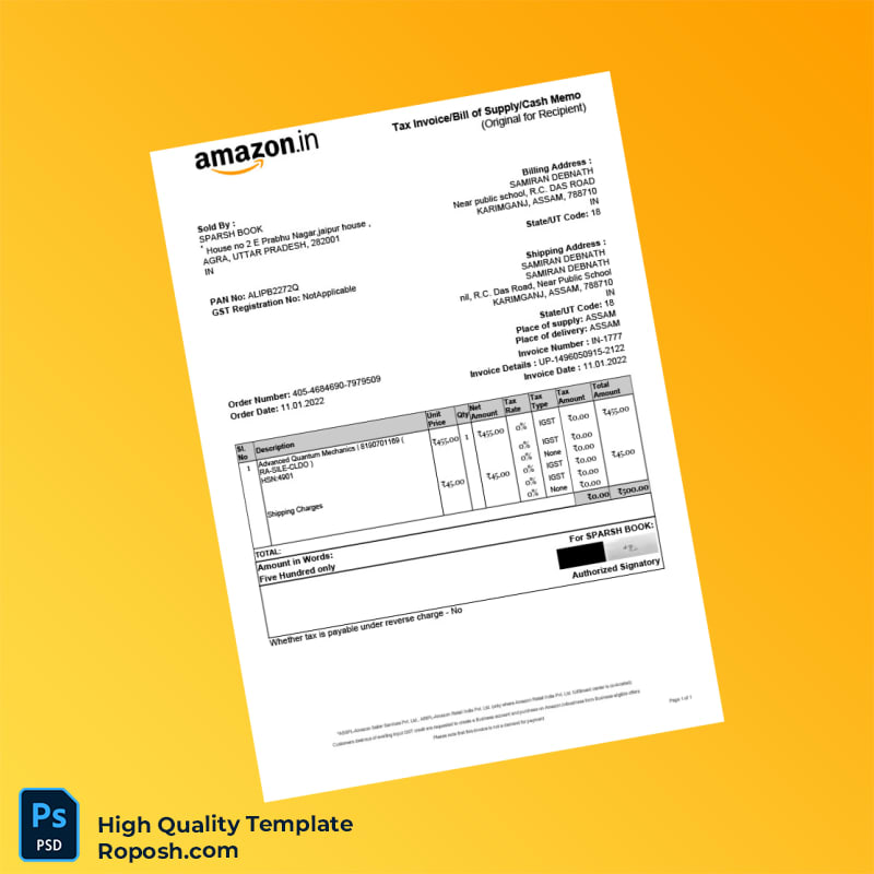 India SPARSH BOOK Tax Invoice Template in Word and PDF formats India SPARSH BOOK Tax Invoice Template in Word and PDF formats
