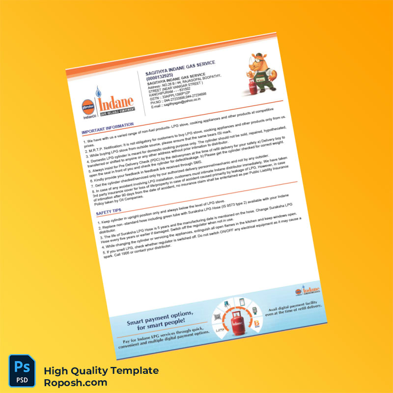 India Sagithya Indane Gas Service Tax Invoice Template in Word and PDF formats 2 page India Sagithya Indane Gas Service Tax Invoice Template in Word and PDF formats 2 page