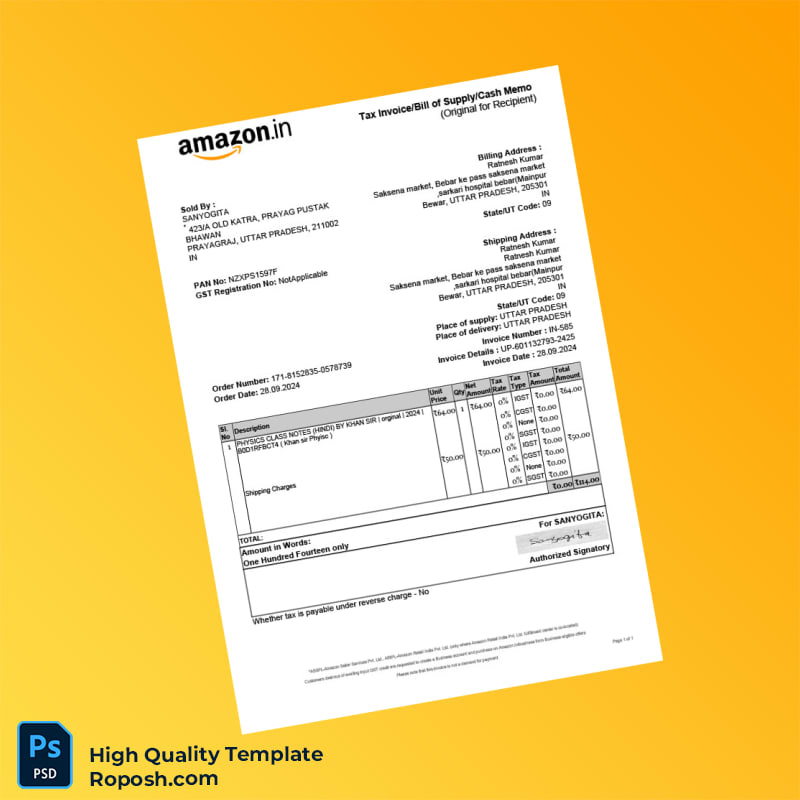 India Sanyogita Invoice Template in Word and PDF formats India Sanyogita Invoice Template in Word and PDF formats