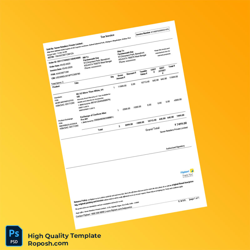 India Savan Retailers Private Limited Tax Invoice Template in Word and PDF formats 3 page India Savan Retailers Private Limited Tax Invoice Template in Word and PDF formats 3 page