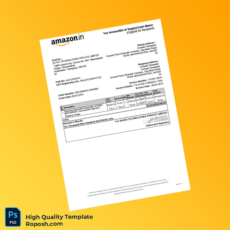 India Savex Technologies Private Limited Tax Invoice Template in Word and PDF formats India Savex Technologies Private Limited Tax Invoice Template in Word and PDF formats