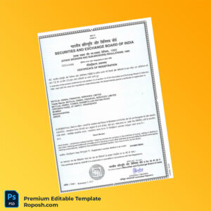 India Securities and Exchange Board of India Registration Certificate Editable Word & PDF Template