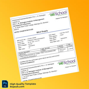 India Shikshana Prasaraka Mandali s Prin L N Welingkar Institute Of Management Development Research Bill of Supply Template in W 3 page