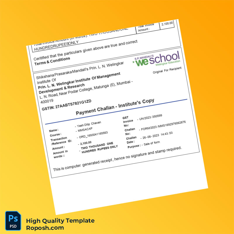 India Shikshana Prasaraka Mandali s Prin L N Welingkar Institute Of Management Development Research Bill of Supply Template in W 3 page India Shikshana Prasaraka Mandali s Prin L N Welingkar Institute Of Management Development Research Bill of Supply Template in W 3 page