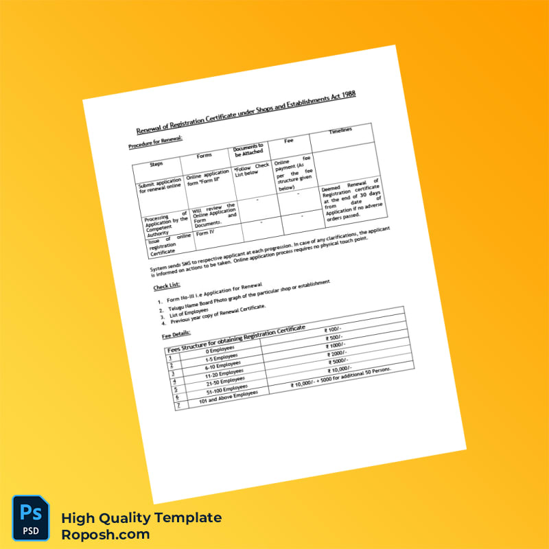 India Shops and Establishments Act Registration Certificate Template in Word and PDF formats 6 page India Shops and Establishments Act Registration Certificate Template in Word and PDF formats 6 page
