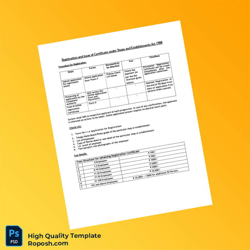 India Shops and Establishments Act Registration Certificate Template in Word and PDF formats 6 page India Shops and Establishments Act Registration Certificate Template in Word and PDF formats 6 page