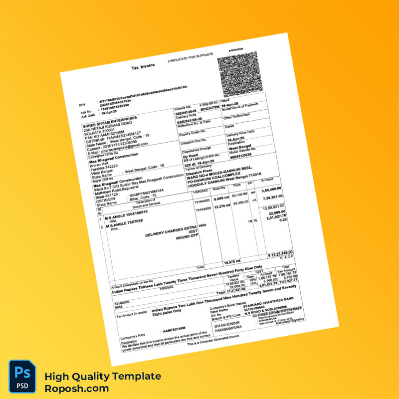 India Shree Shyam Enterprises Tax Invoice Template in Word and PDF formats 7 page India Shree Shyam Enterprises Tax Invoice Template in Word and PDF formats 7 page