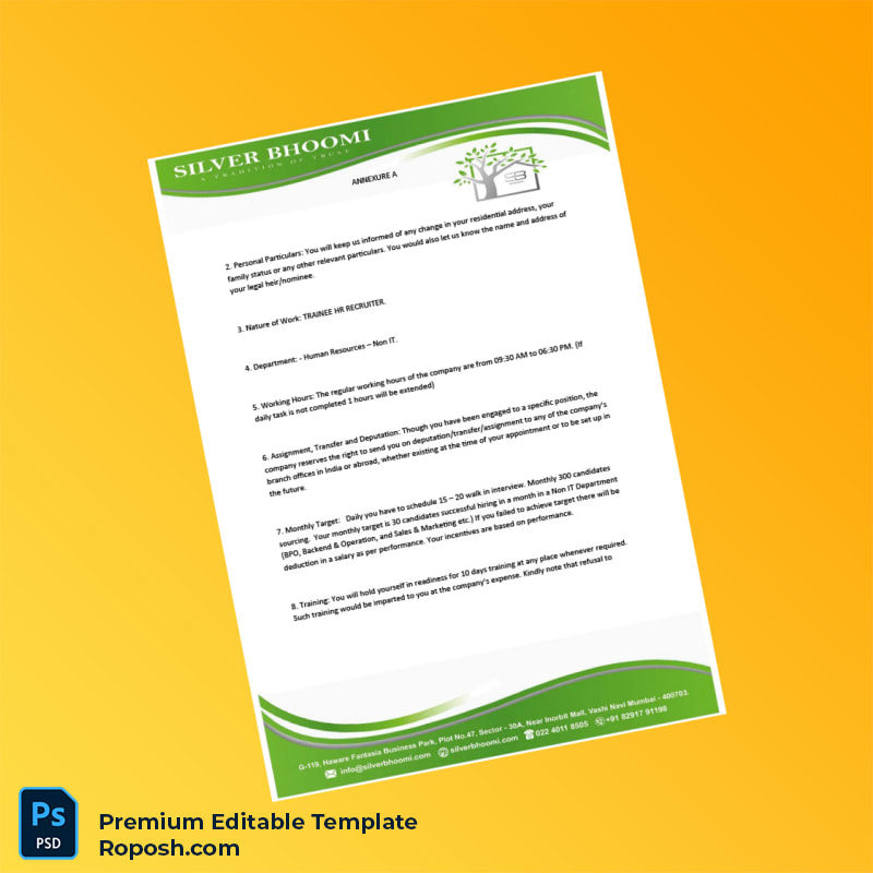 Customizable India Silver Biooami Appointment Letter Word & PDF Template 6 page Customizable India Silver Biooami Appointment Letter Word & PDF Template 6 page