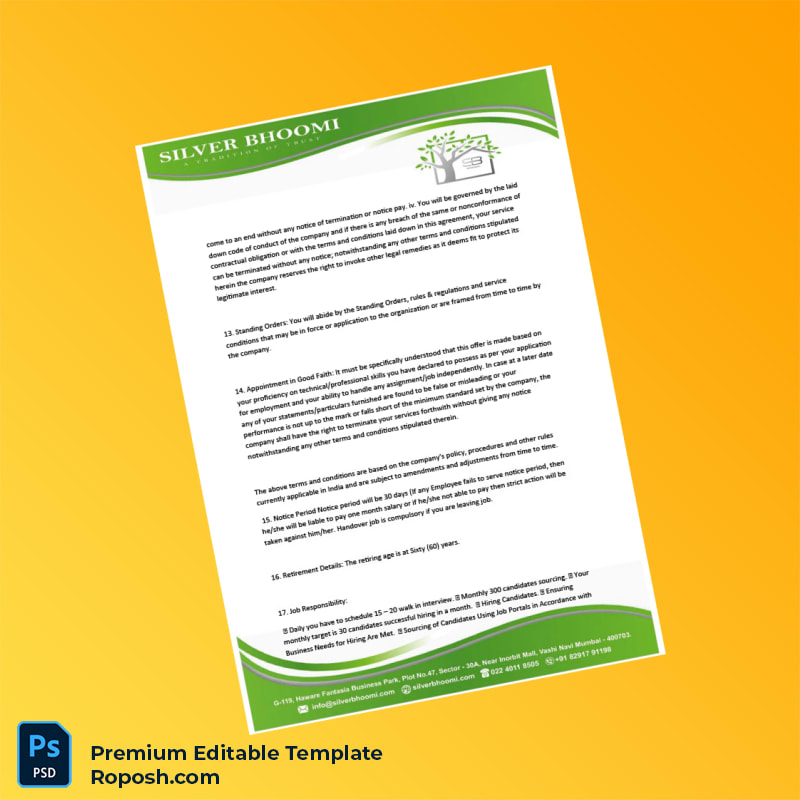 Customizable India Silver Biooami Appointment Letter Word & PDF Template 6 page Customizable India Silver Biooami Appointment Letter Word & PDF Template 6 page