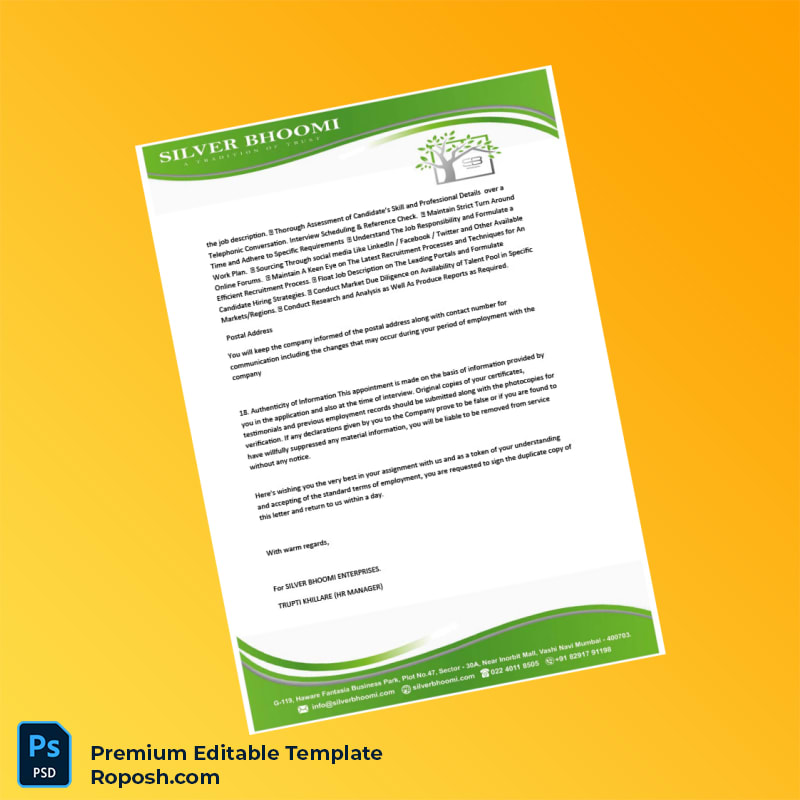 Customizable India Silver Biooami Appointment Letter Word & PDF Template 6 page Customizable India Silver Biooami Appointment Letter Word & PDF Template 6 page