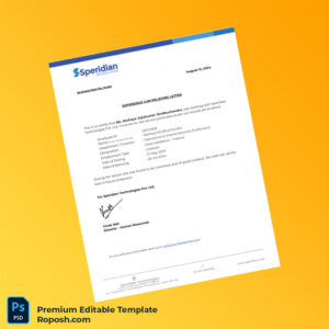 Customizable India Speridian Technologies Pvt Ltd Experience Cum Relieving Letter Word & PDF Template