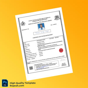 India State Council of Diploma in Medical Laboratory Technology Registration Certificate Template in Word and PDF formats India State Council of Diploma in Medical Laboratory Technology Registration Certificate Template in Word and PDF formats