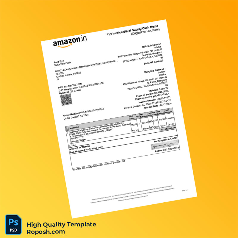 India SugarBoo Curls Invoice Template in Word and PDF formats India SugarBoo Curls Invoice Template in Word and PDF formats