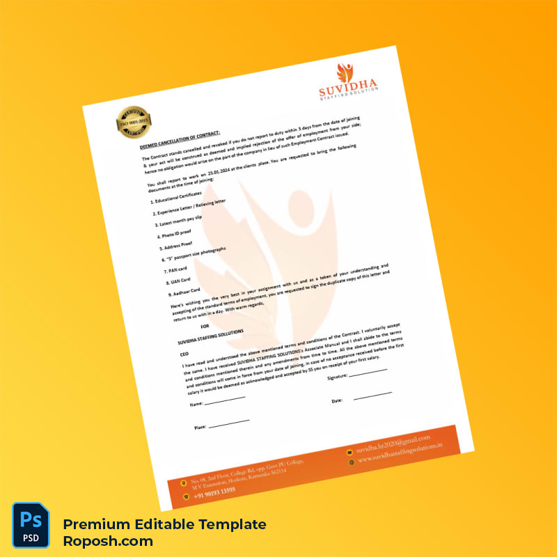 Customizable India Suvidha Employment Verification Letter Word & PDF Template 5 page Customizable India Suvidha Employment Verification Letter Word & PDF Template 5 page