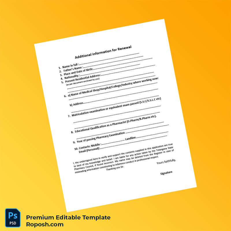 Customizable India T S Pharmacy Council Registration Certificate Editable Word & PDF Template 2 page Customizable India T S Pharmacy Council Registration Certificate Editable Word & PDF Template 2 page