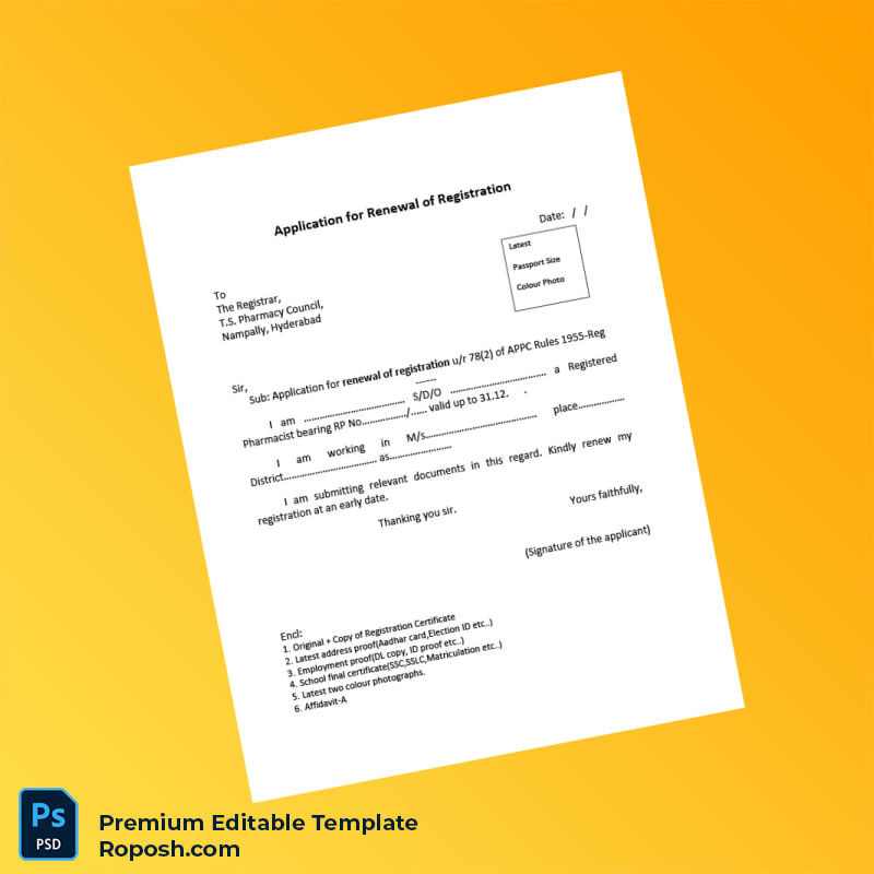 Customizable India T S Pharmacy Council Registration Certificate Editable Word & PDF Template 2 page Customizable India T S Pharmacy Council Registration Certificate Editable Word & PDF Template 2 page