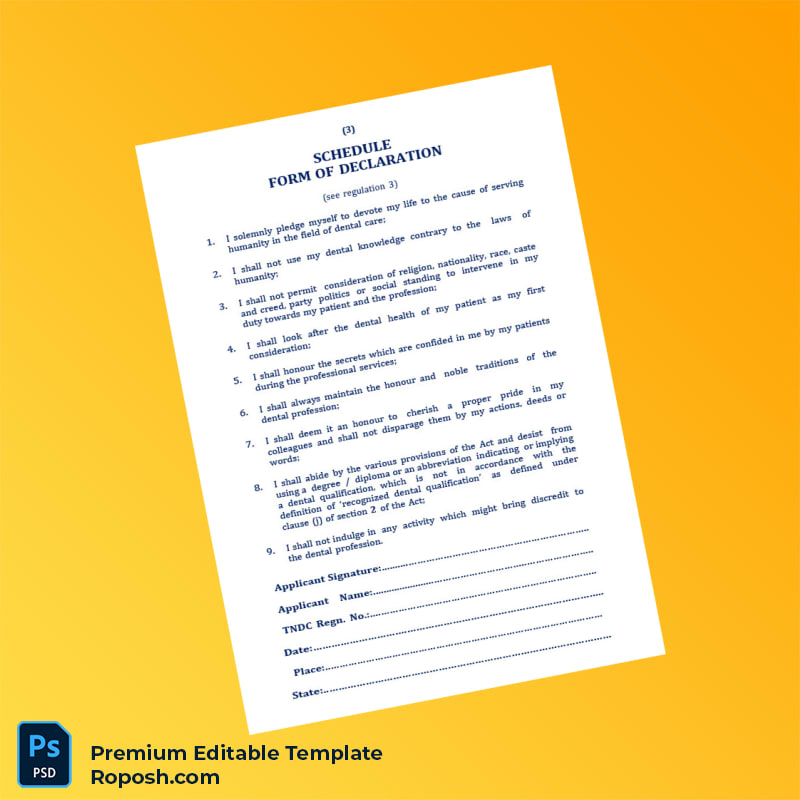 Customizable India Tamil Nadu Dental Council BDS Registration Form Editable Word & PDF Template 5 page Customizable India Tamil Nadu Dental Council BDS Registration Form Editable Word & PDF Template 5 page