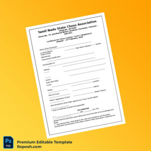 Customizable India Tamil Nadu State Chess Association Certificate for Chess Coaches Editable Word & PDF Template 2 page Customizable India Tamil Nadu State Chess Association Certificate for Chess Coaches Editable Word & PDF Template 2 page