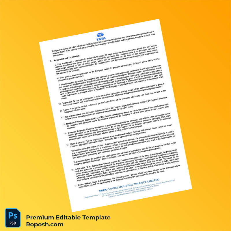 Customizable India Tata Capital Housing Finance Employment Verification Letter Word & PDF Template 4 page Customizable India Tata Capital Housing Finance Employment Verification Letter Word & PDF Template 4 page