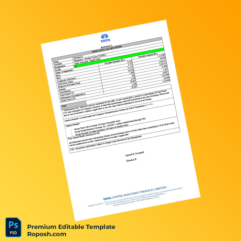 Customizable India Tata Capital Housing Finance Employment Verification Letter Word & PDF Template 4 page Customizable India Tata Capital Housing Finance Employment Verification Letter Word & PDF Template 4 page