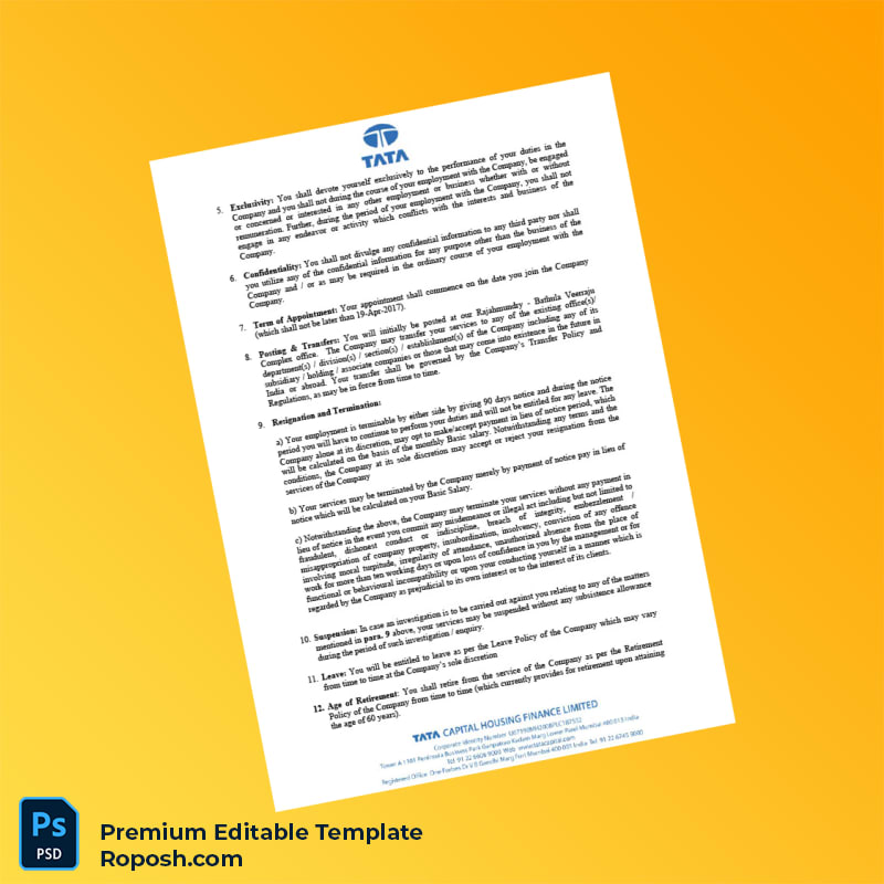 Customizable India Tata Capital Limited Employment Verification Letter Word & PDF Template 5 page Customizable India Tata Capital Limited Employment Verification Letter Word & PDF Template 5 page