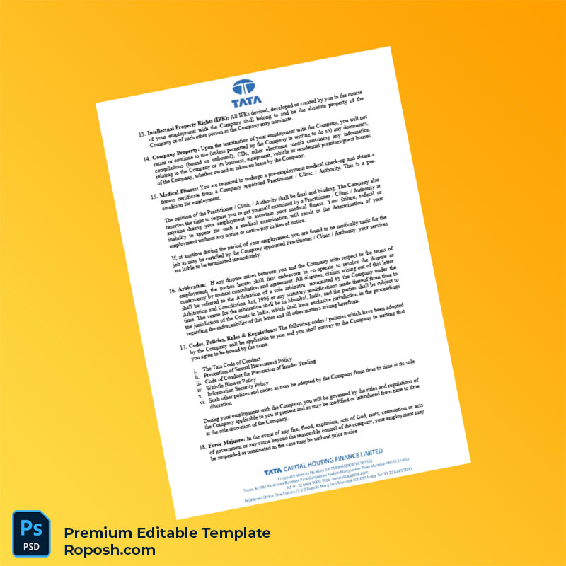 Customizable India Tata Capital Limited Employment Verification Letter Word & PDF Template 5 page Customizable India Tata Capital Limited Employment Verification Letter Word & PDF Template 5 page