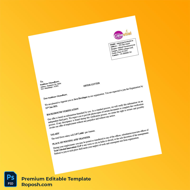 Customizable India Tech Celestial Innovations LLP Employment Verification Letter Word & PDF Template 3 page Customizable India Tech Celestial Innovations LLP Employment Verification Letter Word & PDF Template 3 page