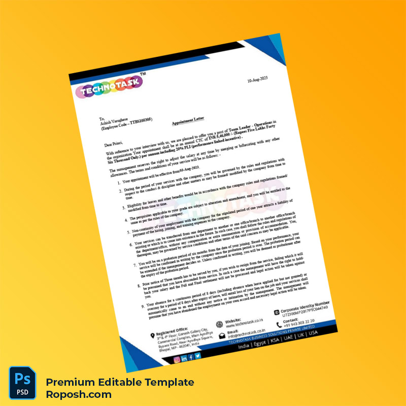 Customizable India TechnoTask Employment Verification Letter Word & PDF Template 5 page Customizable India TechnoTask Employment Verification Letter Word & PDF Template 5 page