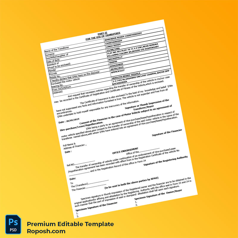 Customizable India Telangana Registration Form Format Editable Word & PDF Template 6 page Customizable India Telangana Registration Form Format Editable Word & PDF Template 6 page