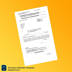 Customizable India Telangana State Medical Council Good Standing Certificate Application Editable Word & PDF Template